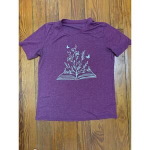 Purple TShirt with flowers and book